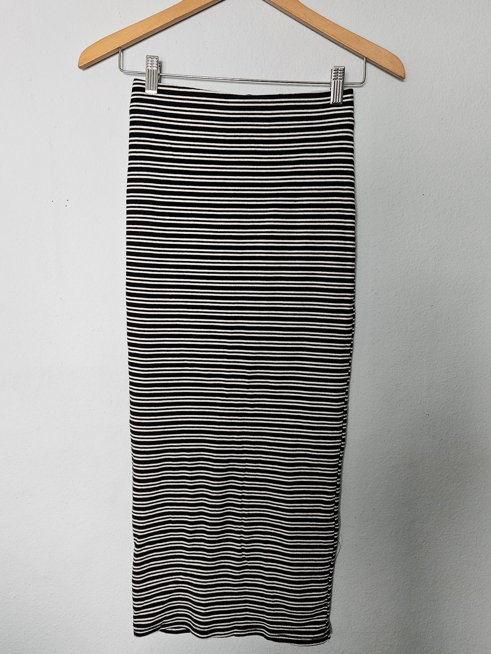 Zara Black and White Striped Midi Skirt